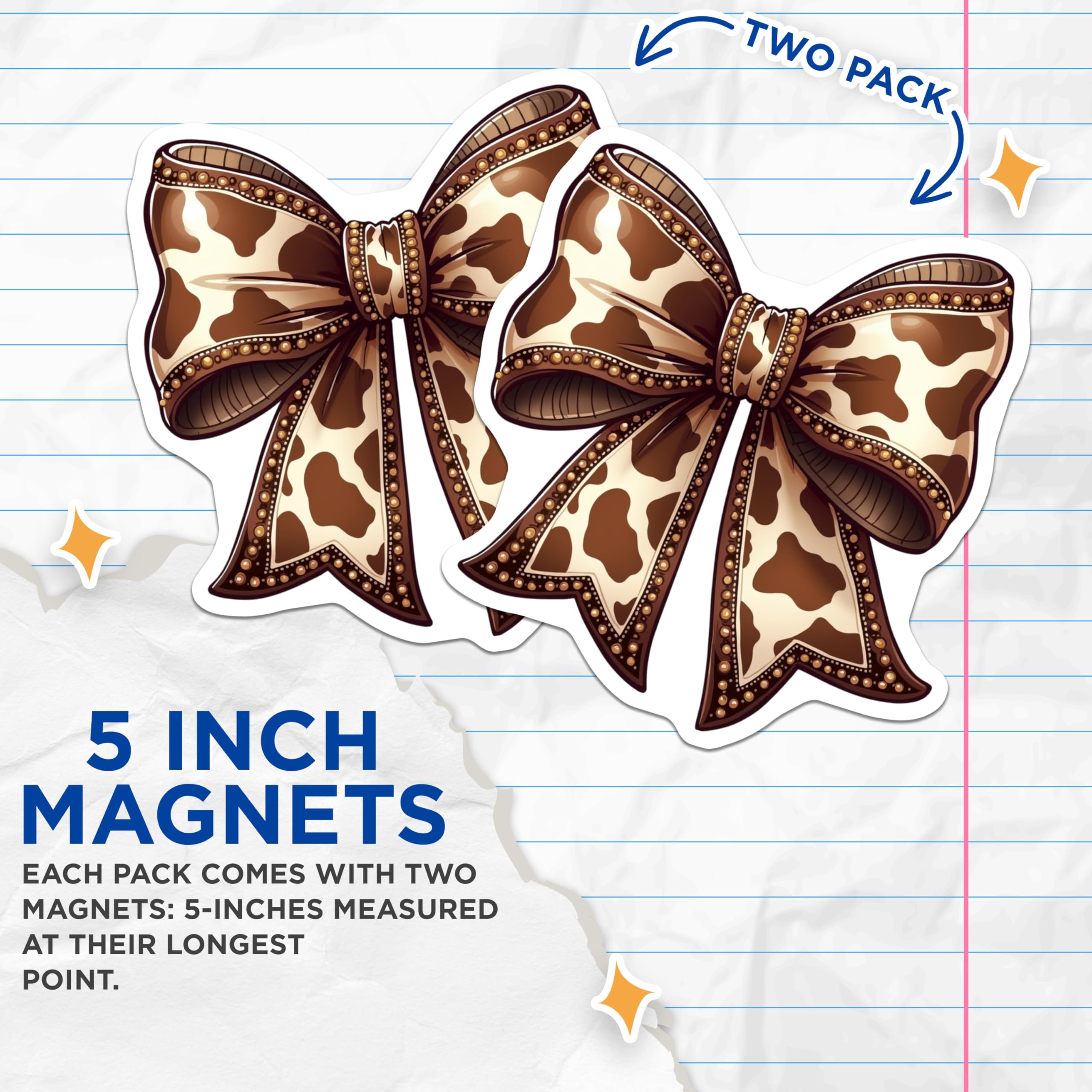 (2 Pack) Cow Print Bow Magnets - Farmhouse Magnets - Country Decor Magnets - 5" On Longest Side - Premium Magnet - for Cars, Refrigerators, Toolboxes, Lockers - Made in USA - MAG14421