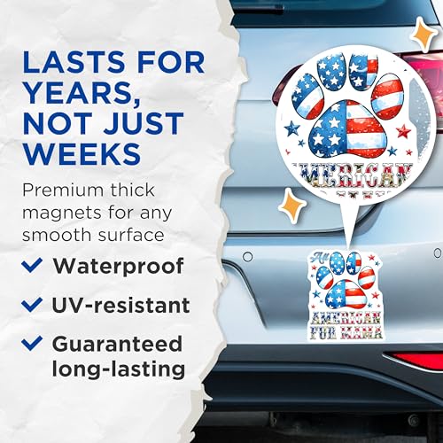 (2 Pack) American Fur Mama Magnets - Patriotic Dog Lover Decor - 5" On Longest Side - for Cars, Fridges, Toolboxes - Made in USA - MAG7454