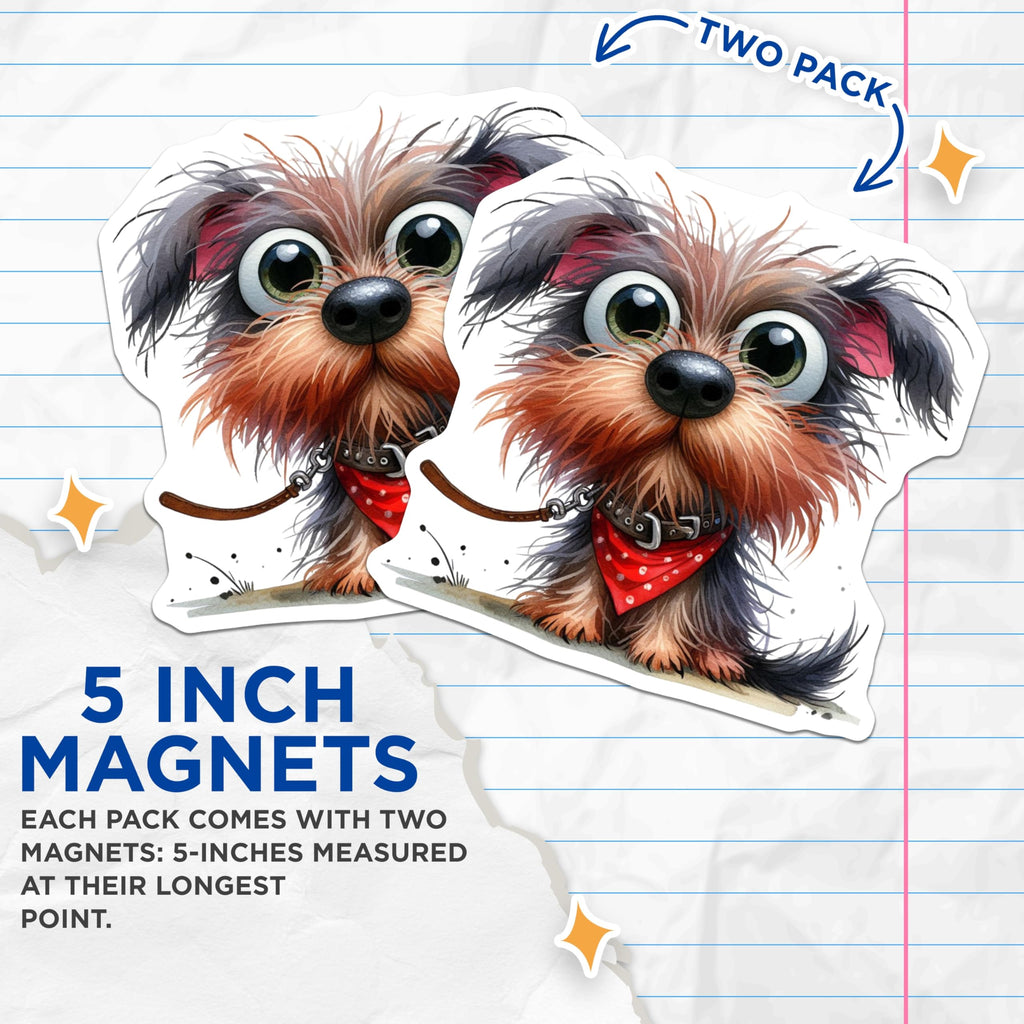 (2 Pack) Adorable Scruffy Dog Magnets - Cute Puppy Lover Decor - Yorkie Style Fridge Locker Office Decor - 5 Inches On Longest Side - Thick Durable Magnet - Made in USA - MAG28276