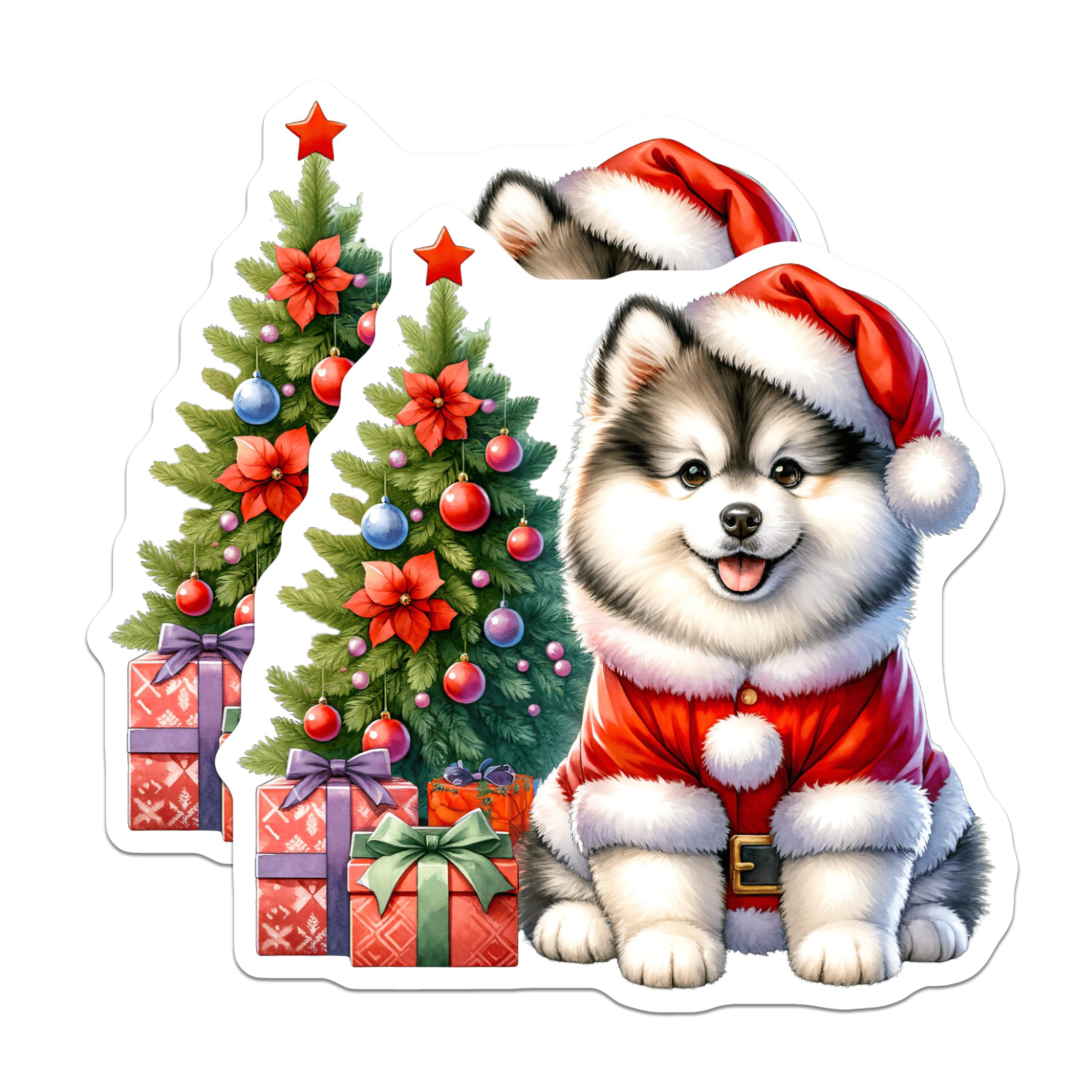 (2 Pack) Santa Dog Magnets - Christmas Puppy Holiday Decor - Festive Pet Lover Presents - Cute Fluffy Dog - 5 Inches On Longest Side - Thick Durable Magnet - Made in USA - MAG26378