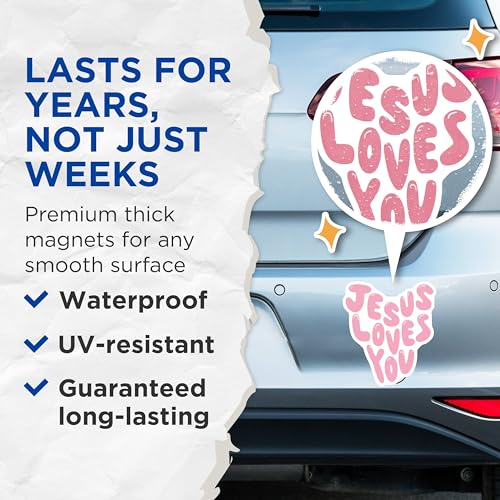 (2 Pack) Jesus Loves You Magnets Magnets - Encouraging Faith Quotes - Positive Scripture Sentiments - 5" On Longest Side - Made in USA - Sticks to Refrigerators & Metal Surfaces - MAG8929