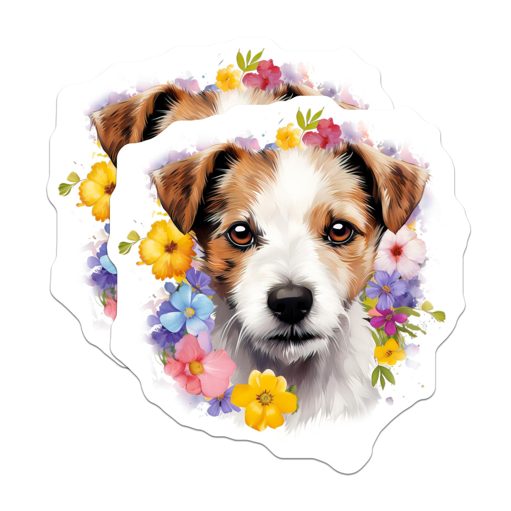 (2 Pack) Floral Dog Magnets - Cute Puppy Decor - Pet Lover Refrigerator Art - Jack Russell Theme - 5 Inches On Longest Side - Thick Durable Magnet - Made in USA - MAG28540