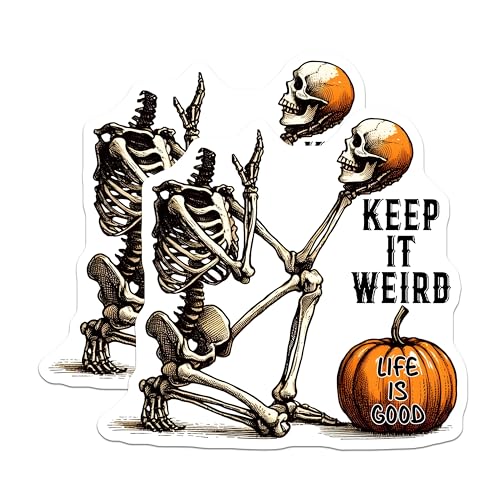 (2 Pack) Keep It Weird Stickers - Skeleton Pumpkin Stickers - Halloween Stickers - 5" On Longest Side - Sticks to Smooth Flat Surfaces - Made in USA - BMCS9776