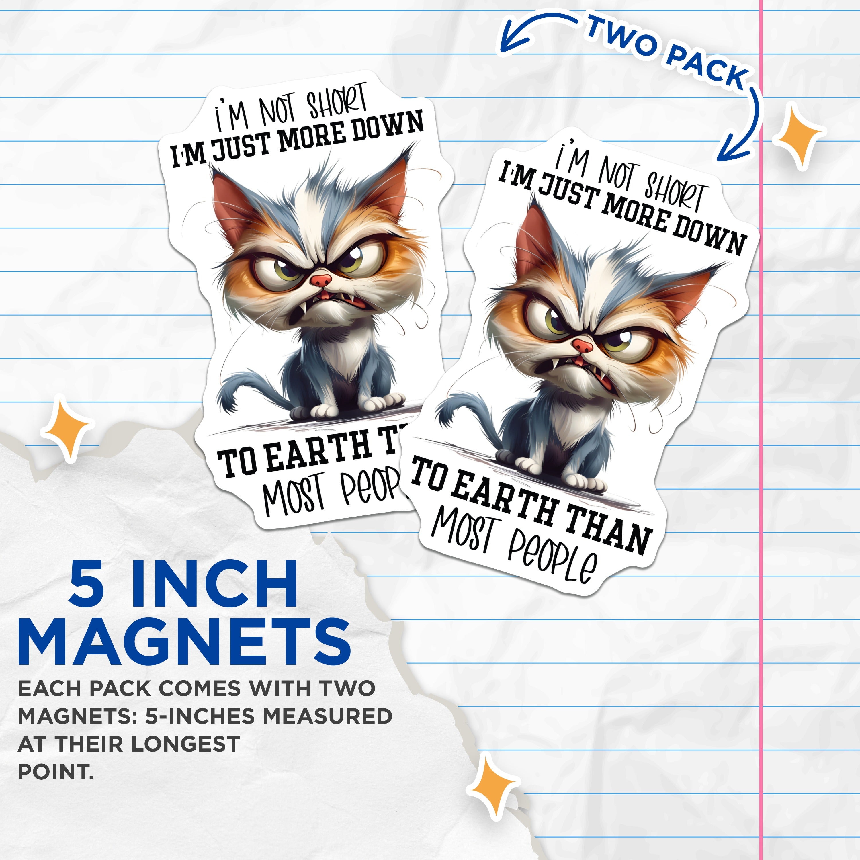 (2 Pack) Grumpy Cat Magnets - Sarcastic Humor Fridge Magnet - Not Short Quote Magnet for Cat Lovers - 5 Inches On Longest Side - Thick Durable Magnet - Made in USA - MAG38070