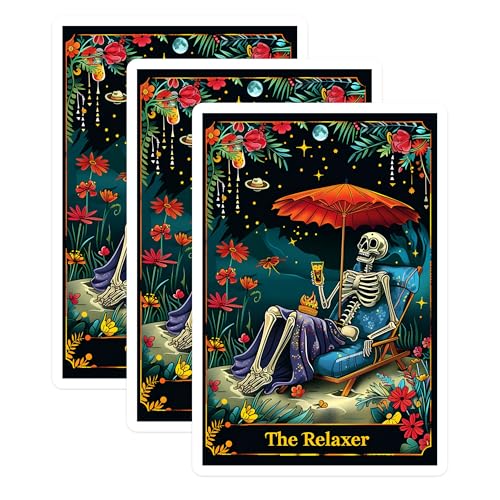 (3 Pack) Relaxer Decals - Skeleton Art - Summer Skeleton Decals - 3 Inches On Longest Side - Easy Peel & Apply - Made in USA - 3MCS0017
