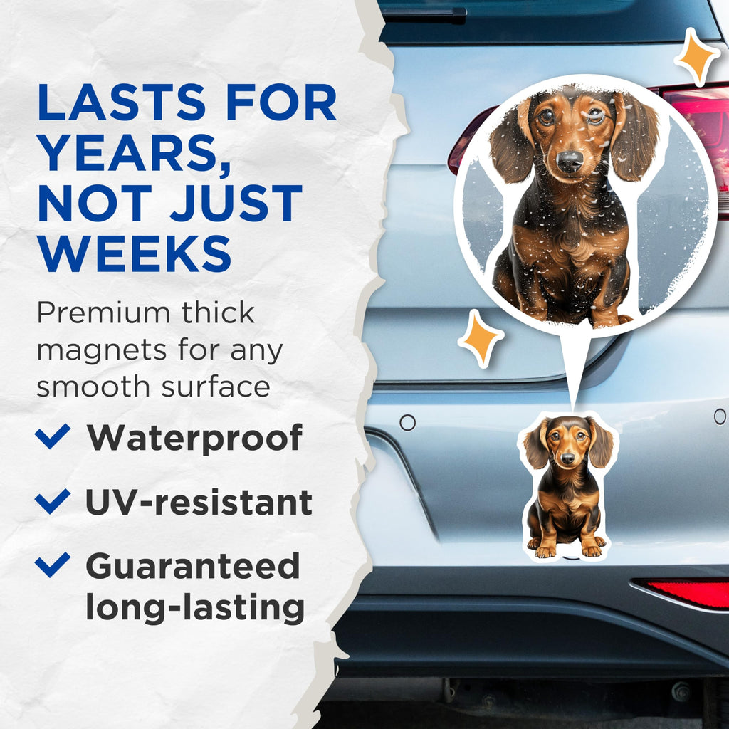 (2 Pack) Long Haired Dachshund Magnets - Doxie Lover Decor - Dog Mom Fridge Art - 5 Inches On Longest Side - Thick Durable Magnet - Made in USA - MAG26086