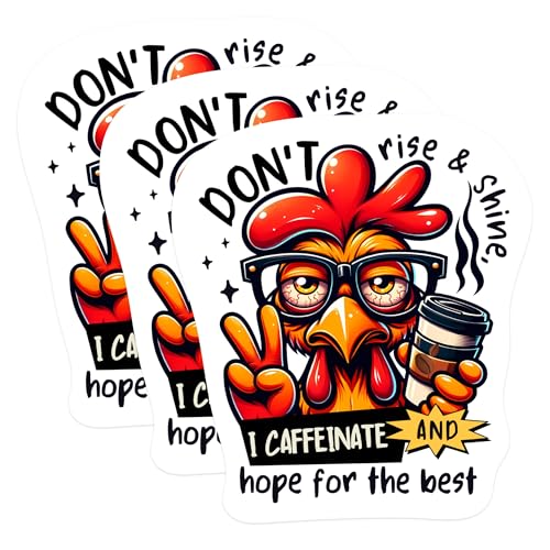 (3 Pack) Coffee Chicken Decals - Funny Rooster Decal - I Caffeinate Hope Decal - 3 Inches On Longest Side - Easy Peel & Apply - Made in USA - 3MCS1178