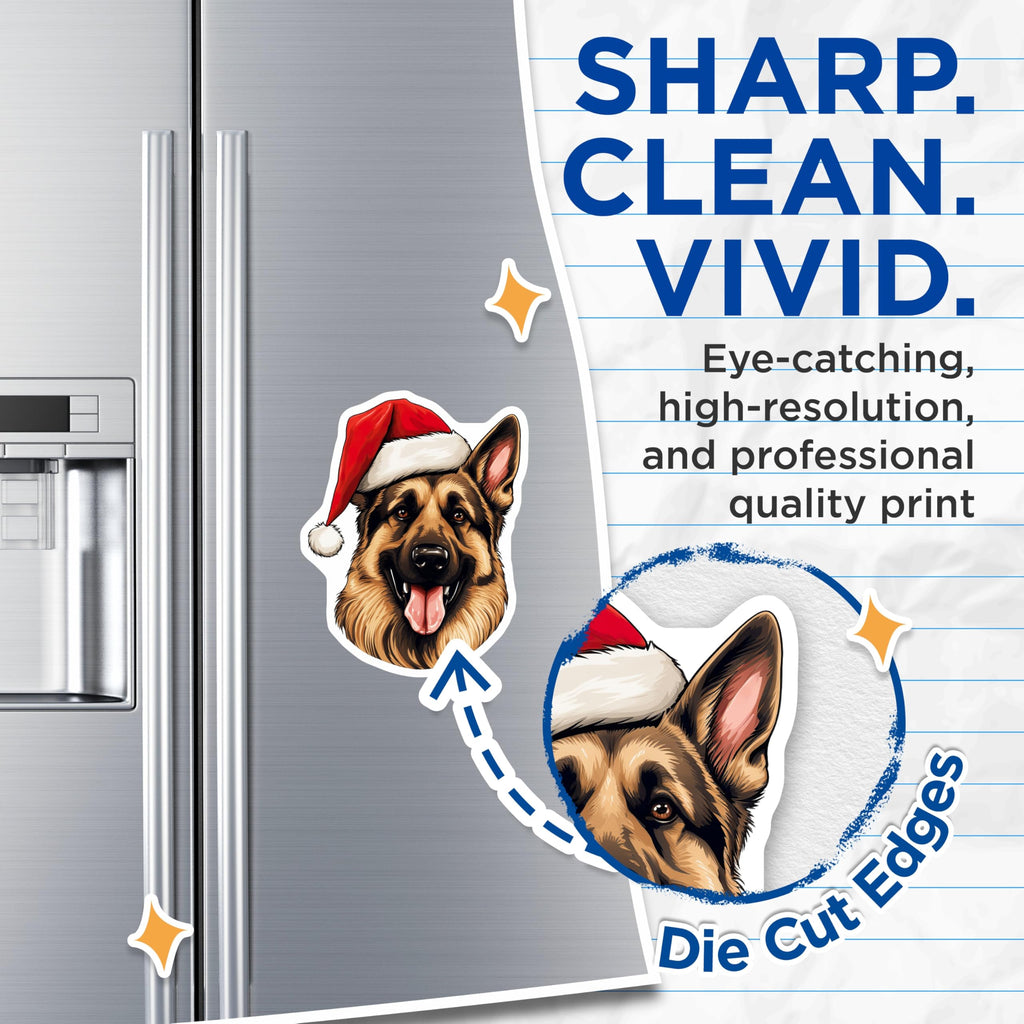(2 Pack) German Shepherd Christmas Magnets - Santa Hat Dog - Holiday Fridge Decor - 5 Inches On Longest Side - Thick Durable Magnet - Made in USA - MAG25807