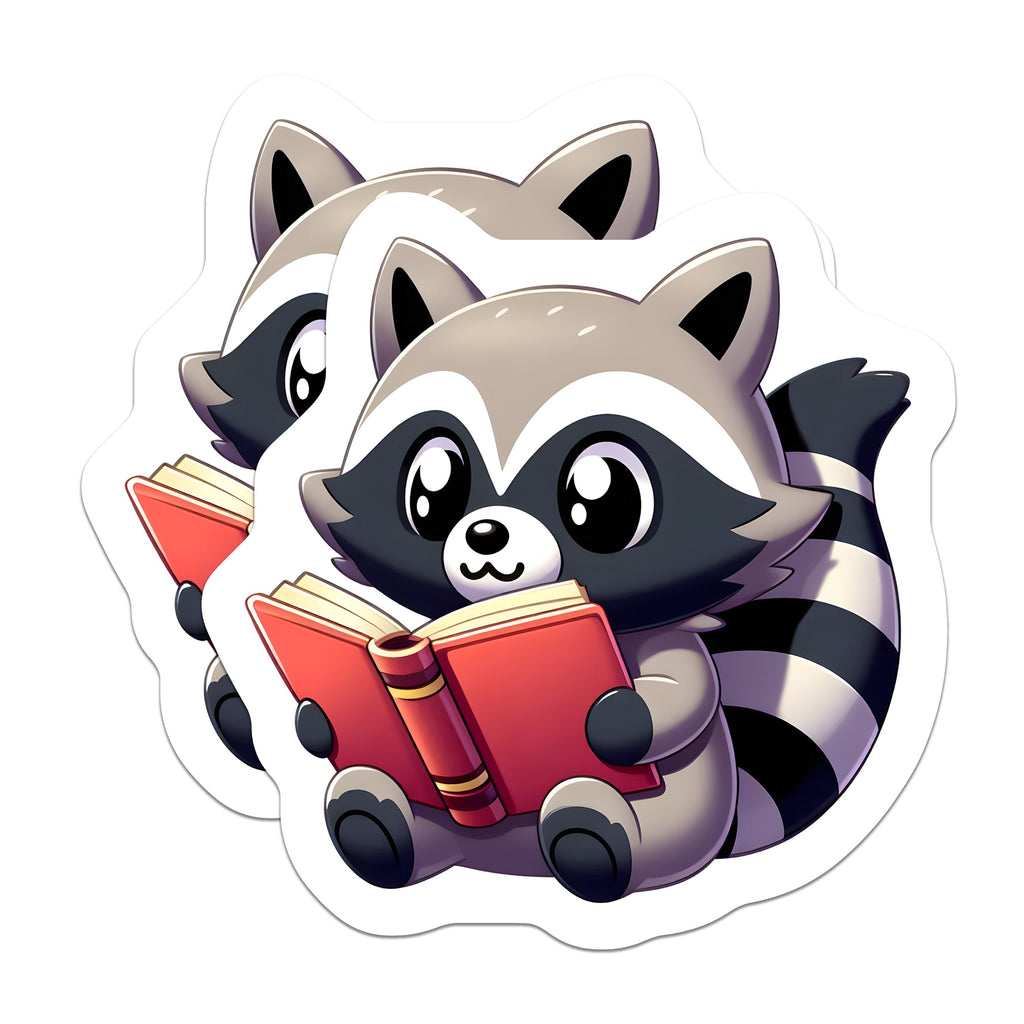 (2 Pack) Raccoon Reading Magnets - Cute Animal Fridge - Book Lover Decor - Kawaii Library Locker Board - 5 Inches On Longest Side - Thick Durable Magnet - Made in USA - MAG37201