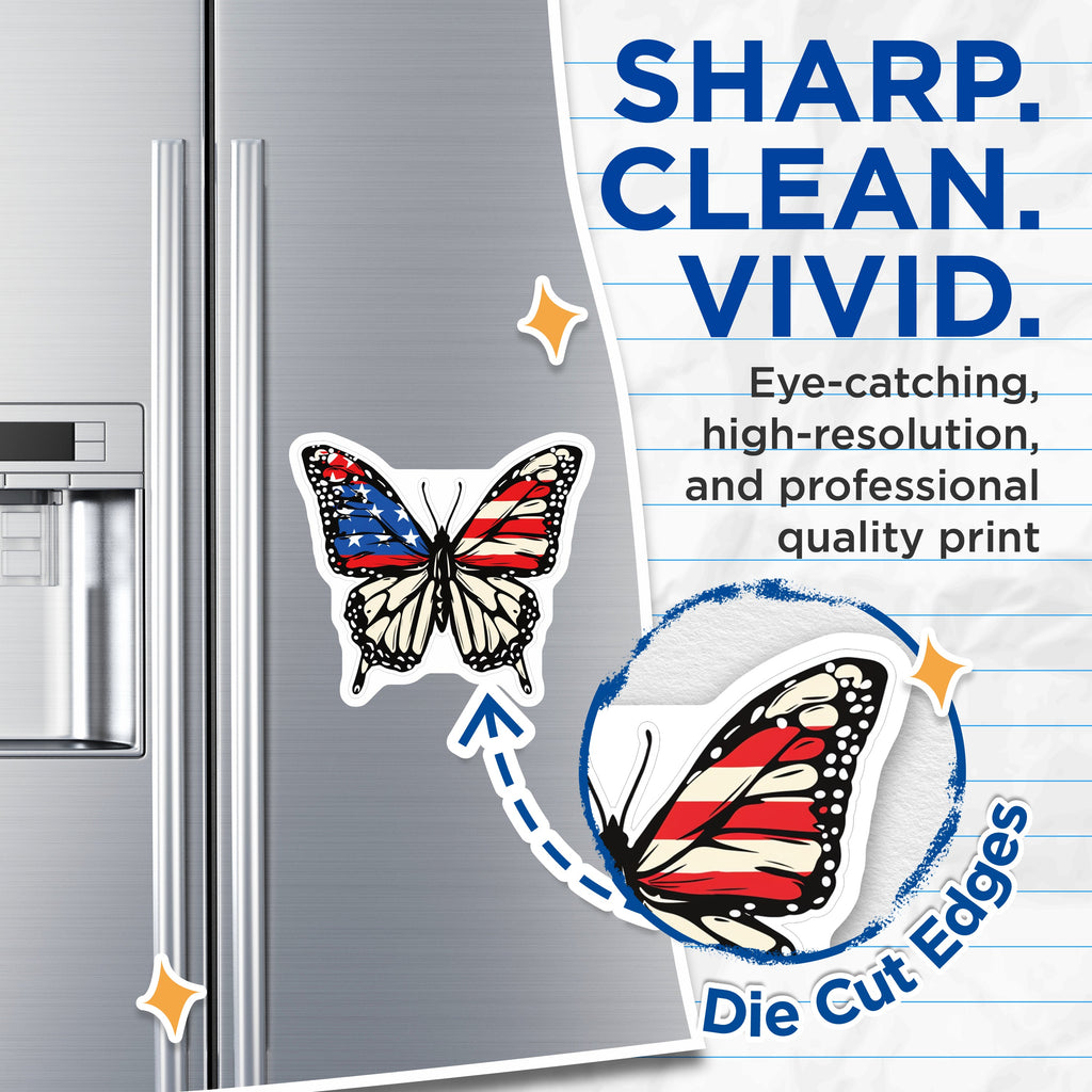 (2 Pack) American Flag Butterfly Magnets - Patriotic Fridge Locker Decoration - 4th of July USA Pride - 5 Inches On Longest Side - Thick Durable Magnet - Made in USA - MAG37568