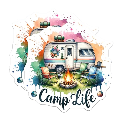 (2 Pack) Camp Life Magnets - Camping Adventure - RV Camper Accessories - Campfire Art - Nature Trip Decoration - 5" On Longest Side - for Cars, Fridges, Toolboxes - Made in USA - MAG7089