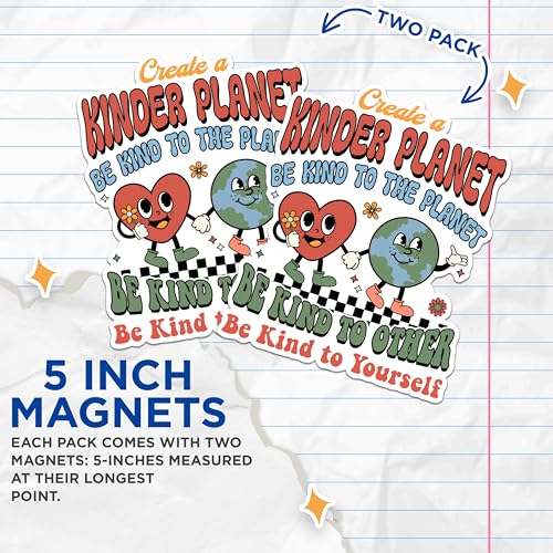 (2 Pack) Create a Kinder Planet Magnets - Be Kind to The Planet Magnets - Be Kind to Others Magnets- 5" On Longest Side - for Fridges, Toolboxes, Cars - Made in USA - MAG2989