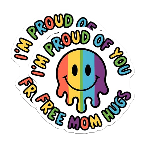 (2 Pack) I'm Proud of You Magnets - Free Mom Hugs - Rainbow Smiley Face - 5" On Longest Side - for Cars, Fridges, Toolboxes - Made in USA - MAG3901