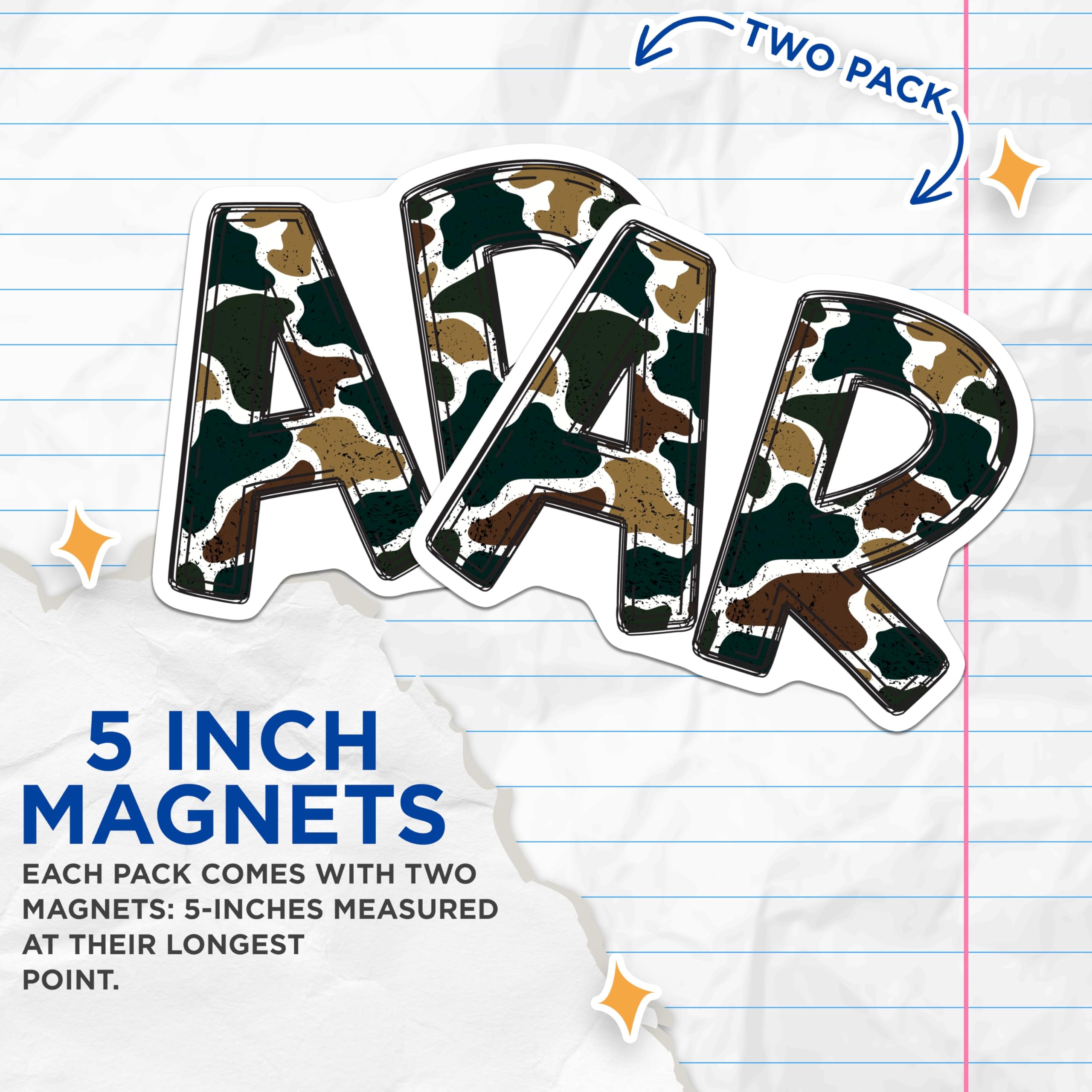 (2 Pack) Camouflage Initial Magnets - Monogram Letter A R Decor - Military Style Fridge Accents - 5 Inches On Longest Side - Thick Durable Magnet - Made in USA - MAG23184