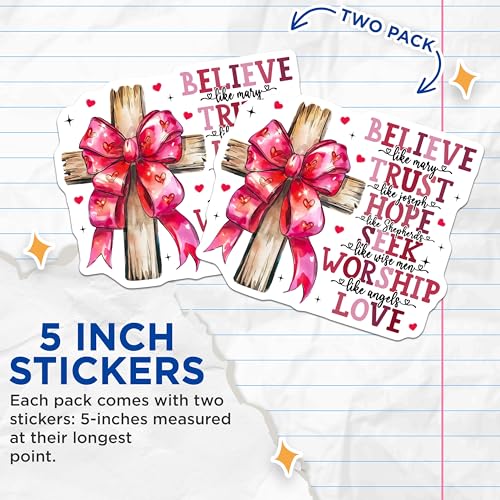 (2 Pack) Faith Stickers - Christian Quote Stickers - Inspirational Religious Stickers - 5" On Longest Side - Sticks to Any Smooth Flat Surface - Made in USA - BMCS3403