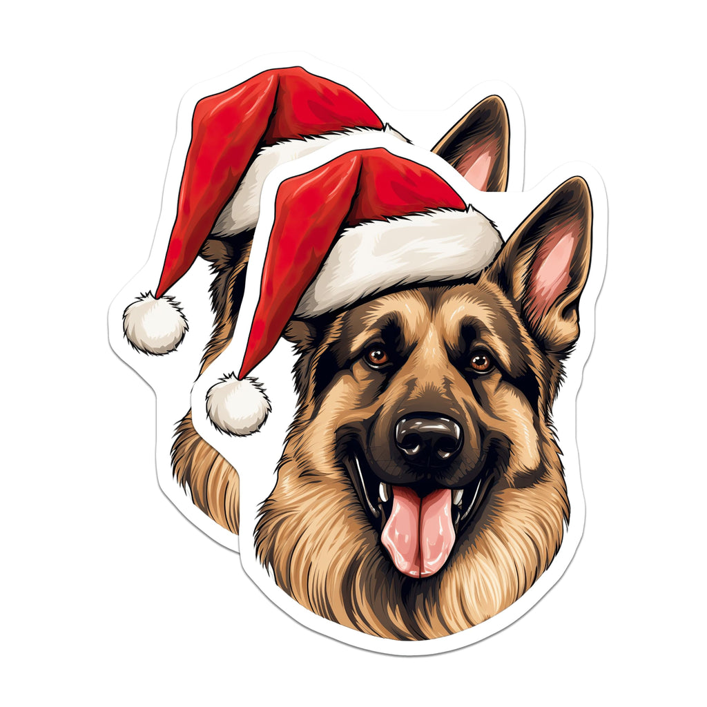 (2 Pack) German Shepherd Christmas Magnets - Santa Hat Dog - Holiday Fridge Decor - 5 Inches On Longest Side - Thick Durable Magnet - Made in USA - MAG25807