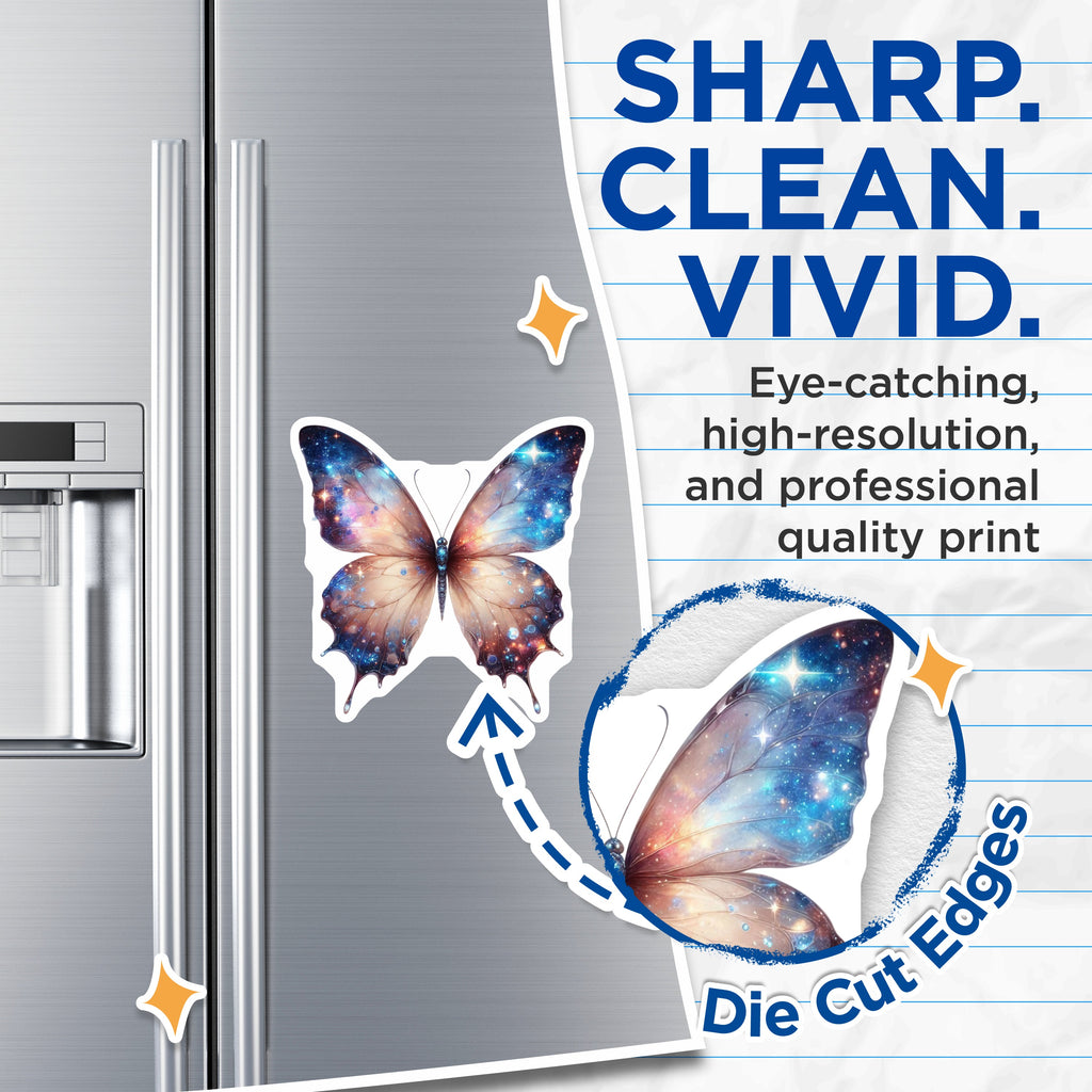 (2 Pack) Galaxy Butterfly Magnets - Celestial Space Decor - Starry Sky Refrigerator Organizer - 5 Inches On Longest Side - Thick Durable Magnet - Made in USA - MAG36989