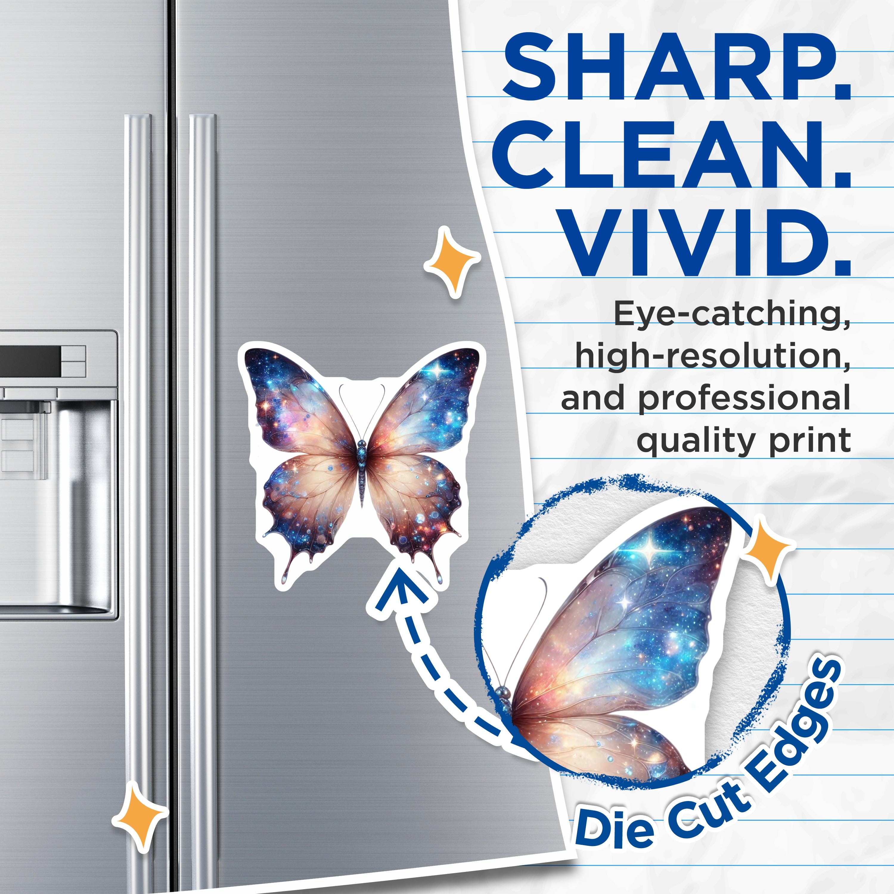 (2 Pack) Galaxy Butterfly Magnets - Celestial Space Decor - Starry Sky Refrigerator Organizer - 5 Inches On Longest Side - Thick Durable Magnet - Made in USA - MAG36989