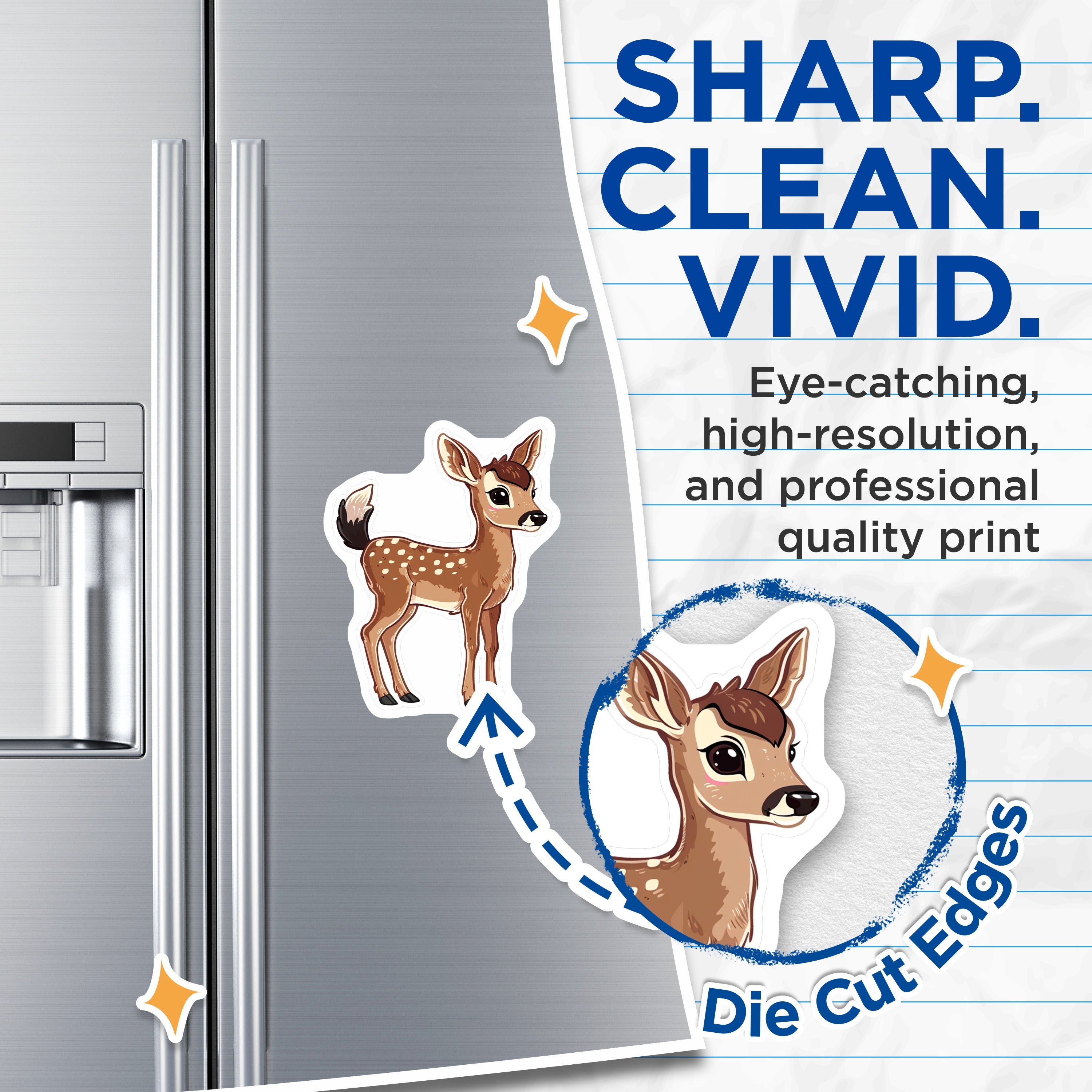 (2 Pack) Cute Fawn Magnets - Baby Deer Decor - Woodland Animal Art - Refrigerator Locker Accent - Kawaii Illustration - 5 Inches On Longest Side - Thick Durable Magnet - Made in USA - MAG37274