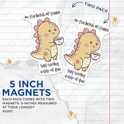 (2 Pack) Cute Dinosaur Magnets - Motivational Magnets - Fun Office Decor Magnets - 5" On Longest Side - for Cars, Refrigerators, Toolboxes, Lockers - Made in USA BMCS3303