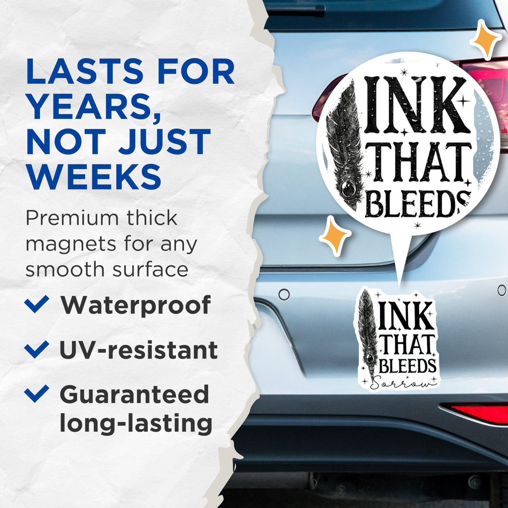 (2 Pack) Ink That Bleeds Magnets - Quill Feather - Literary Decor - Inspirational Quote - 5" On Longest Side - for Cars, Refrigerators, Toolboxes, Lockers - Made in USA BMCS3513