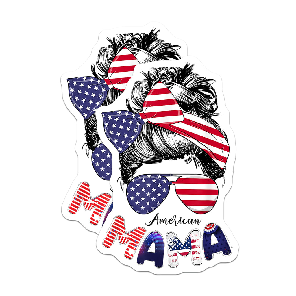 (2 Pack) American Mama Messy Bun Magnets - Patriotic Mom Life Design - USA Flag Accessory Decor - 5 Inches On Longest Side - Thick Durable Magnet - Made in USA - MAG28173
