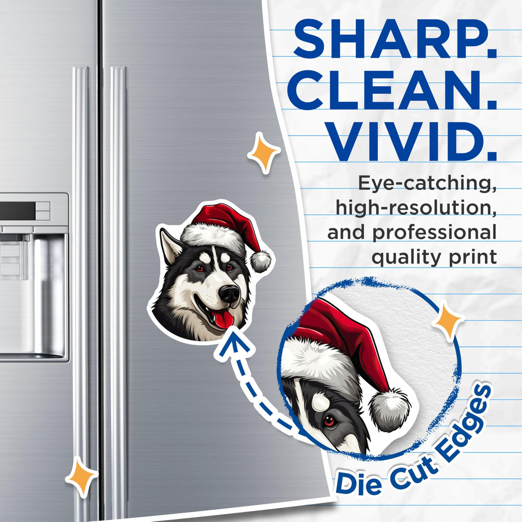 (2 Pack) Siberian Husky Christmas Magnets - Santa Hat Dog Decor - Holiday Pet Lover Fridge Accessories - 5 Inches On Longest Side - Thick Durable Magnet - Made in USA - MAG29133