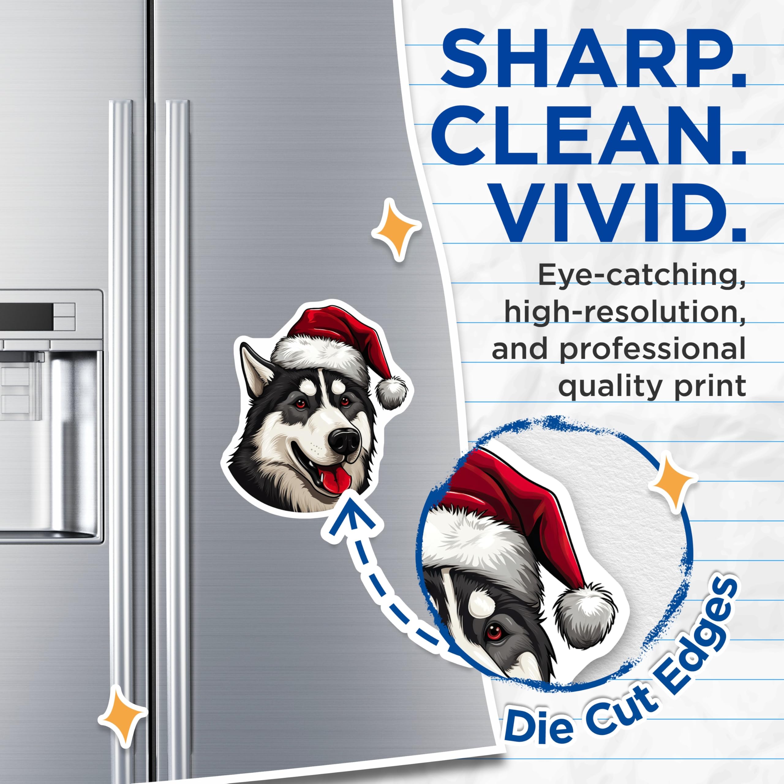 (2 Pack) Siberian Husky Christmas Magnets - Santa Hat Dog Decor - Holiday Pet Lover Fridge Accessories - 5 Inches On Longest Side - Thick Durable Magnet - Made in USA - MAG29133