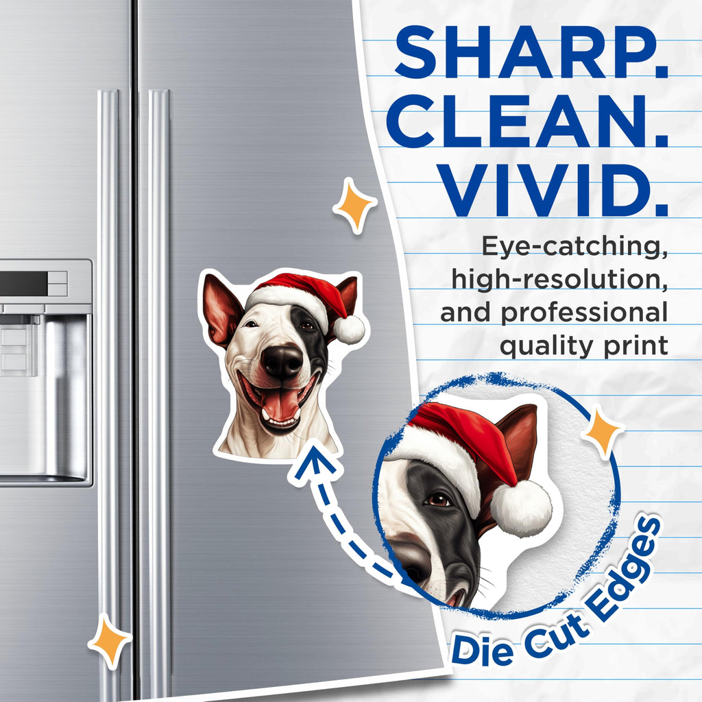 (2 Pack) Bull Terrier Christmas Magnets - Festive Santa Dog - Holiday Fridge Decor - Dog Lover Locker Magnets - 5 Inches On Longest Side - Thick Durable Magnet - Made in USA - MAG29843