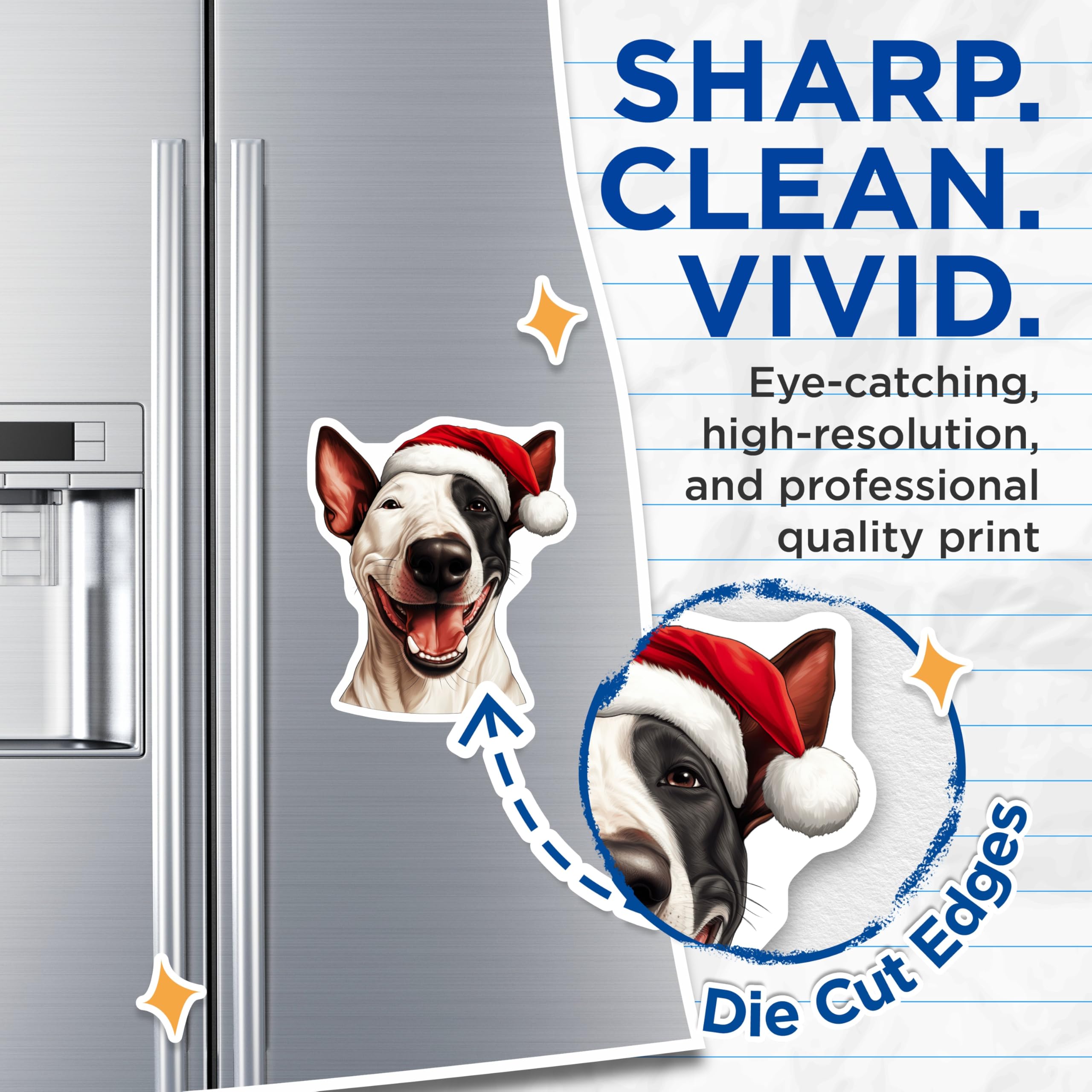 (2 Pack) Bull Terrier Christmas Magnets - Festive Santa Dog - Holiday Fridge Decor - Dog Lover Locker Magnets - 5 Inches On Longest Side - Thick Durable Magnet - Made in USA - MAG29843