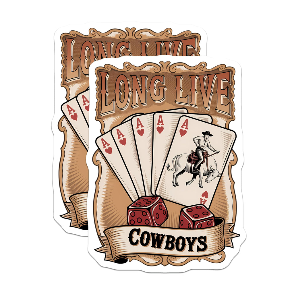 (2 Pack) Long Live Cowboys Magnets - Rodeo Bull Rider Art - Ace Cards Poker Dice Western Design for Men - 5 Inches On Longest Side - Thick Durable Magnet - Made in USA - MAG22259