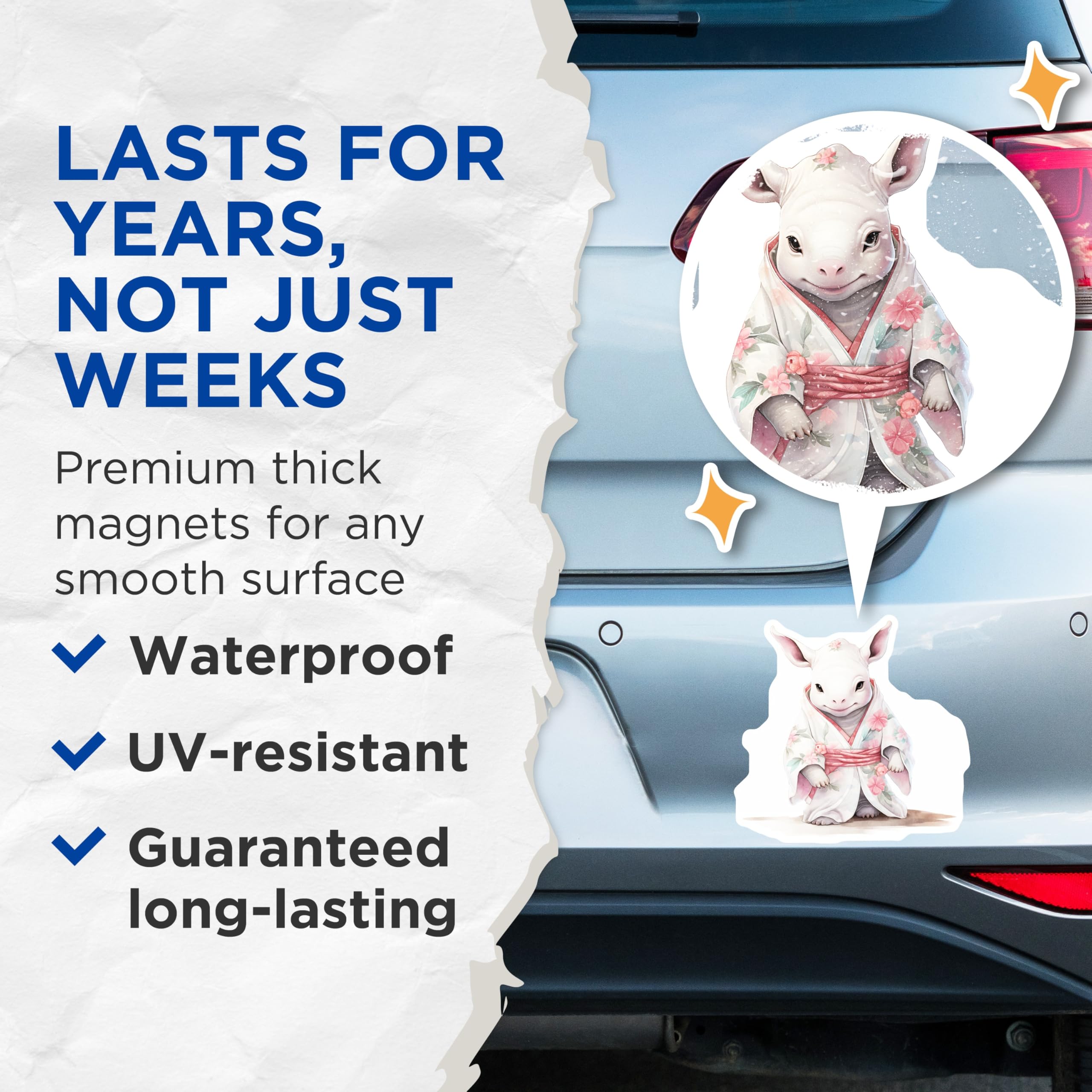 (2 Pack) Floral Albino Animal Magnets - Rabbit in Kimono - Fantasy Creature Decor - 5" On Longest Side - Premium Magnet - for Cars, Refrigerators, Toolboxes, Lockers - Made in USA - MAG17092