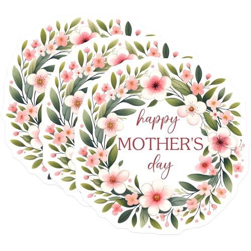 (3 Pack) Mothers Day Decals - Floral Wreath Sticker - Laptop Decal - 3 Inches On Longest Side - Easy Peel & Apply - Made in USA - 3MCS6954