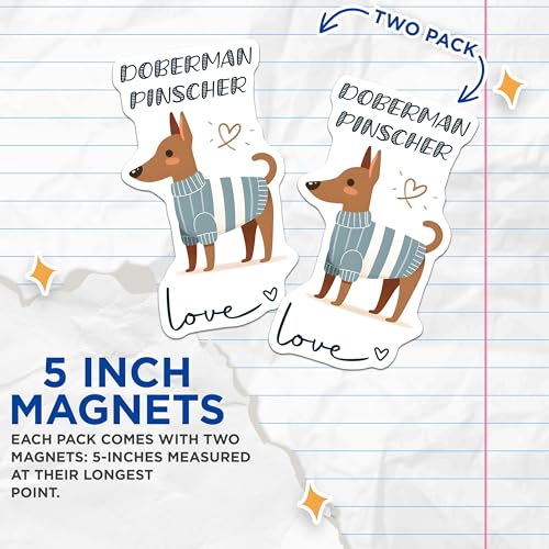 (2 Pack) Doberman Pinscher Magnets - Cute Dog Magnets - Pet Lover Magnets - 5" On Longest Side - for Cars, Fridges, Toolboxes - Made in USA - MAG7298