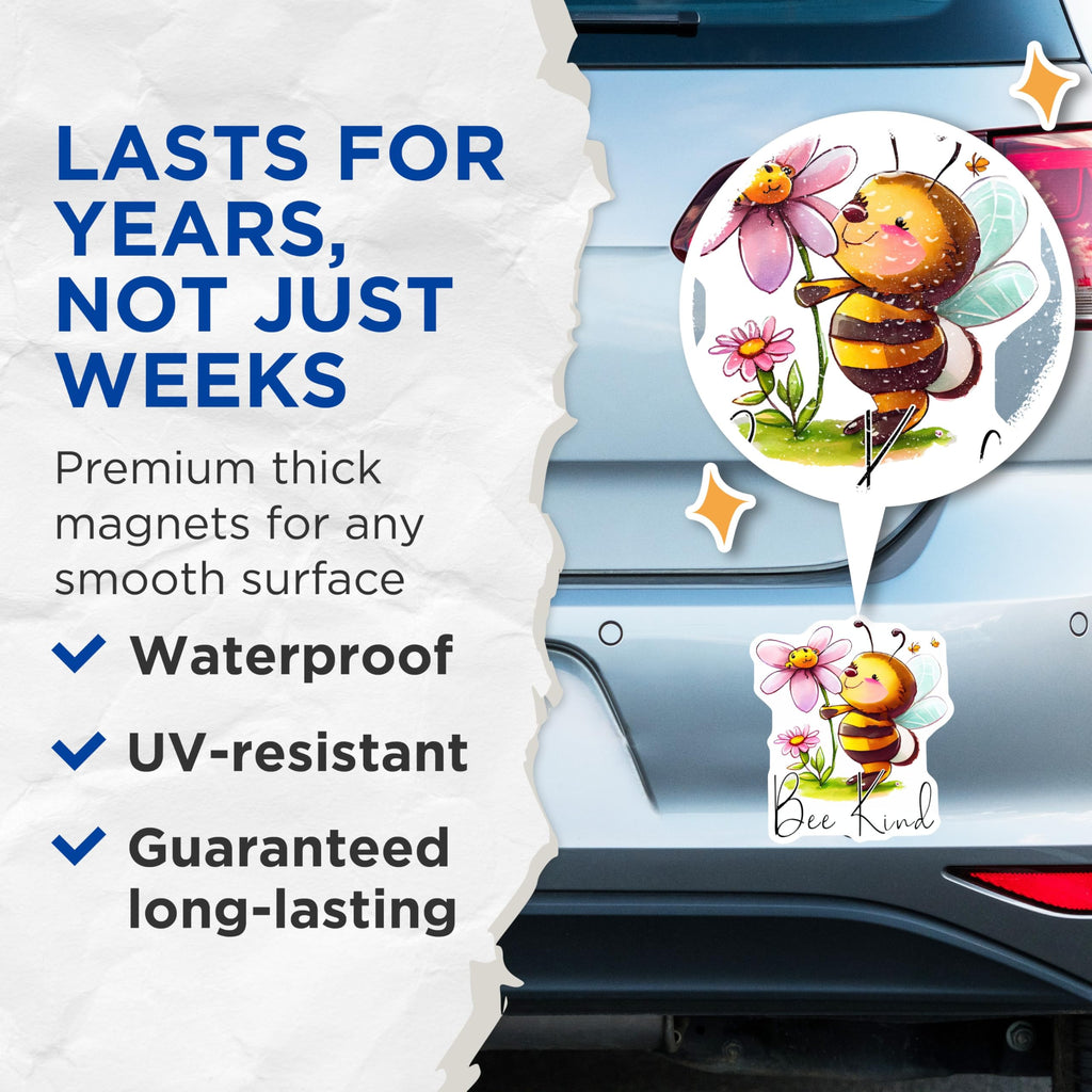 (2 Pack) Bee Kind Magnets - Cute Bee Decor - Positive Affirmation Magnets - 5" On Longest Side - Premium Magnet - for Cars, Refrigerators, Toolboxes, Lockers - Made in USA - MAG16729