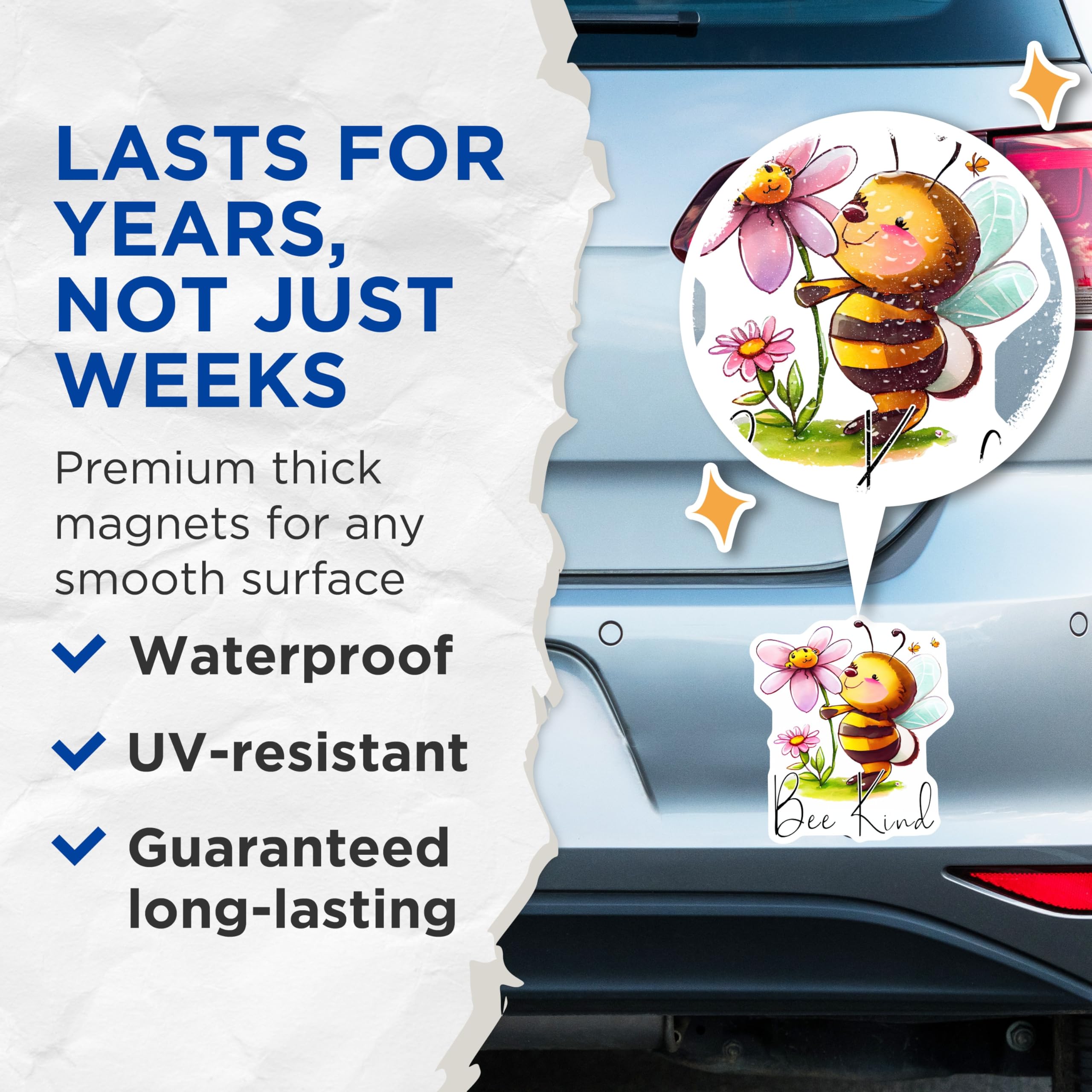 (2 Pack) Bee Kind Magnets - Cute Bee Decor - Positive Affirmation Magnets - 5" On Longest Side - Premium Magnet - for Cars, Refrigerators, Toolboxes, Lockers - Made in USA - MAG16729
