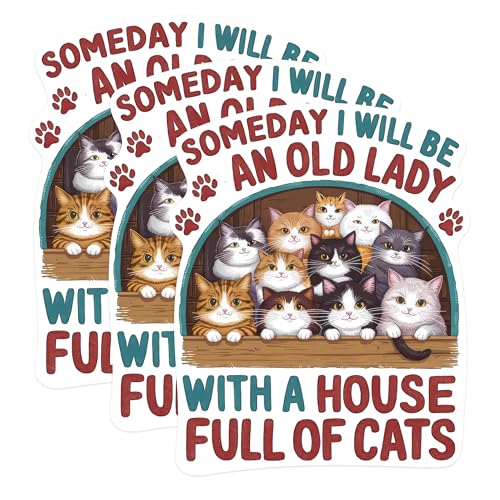 (3 Pack) Old Lady Cats Decals - Cat Lover - Funny Laptop Decal - 3 Inches On Longest Side - Easy Peel & Apply - Made in USA - 3MCS0946