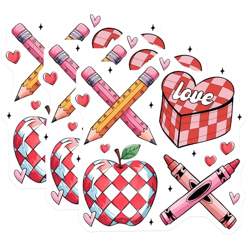 (3 Pack) Love Teacher Decals - Heart Pencils - Apple Crayon Laptop Decal - 3 Inches On Longest Side - Easy Peel & Apply - Made in USA - 3MCS6414