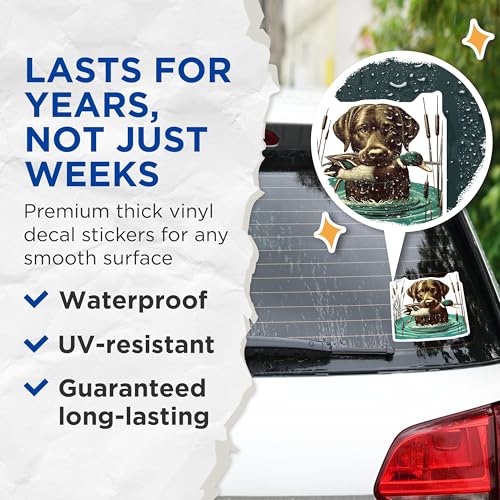 (2 Pack) Duck Hunting Stickers - Labrador Retriever - Hunting Dog Art Stickers - 5" On Longest Side - Sticks to Smooth Flat Surfaces - Made in USA - BMCS6034