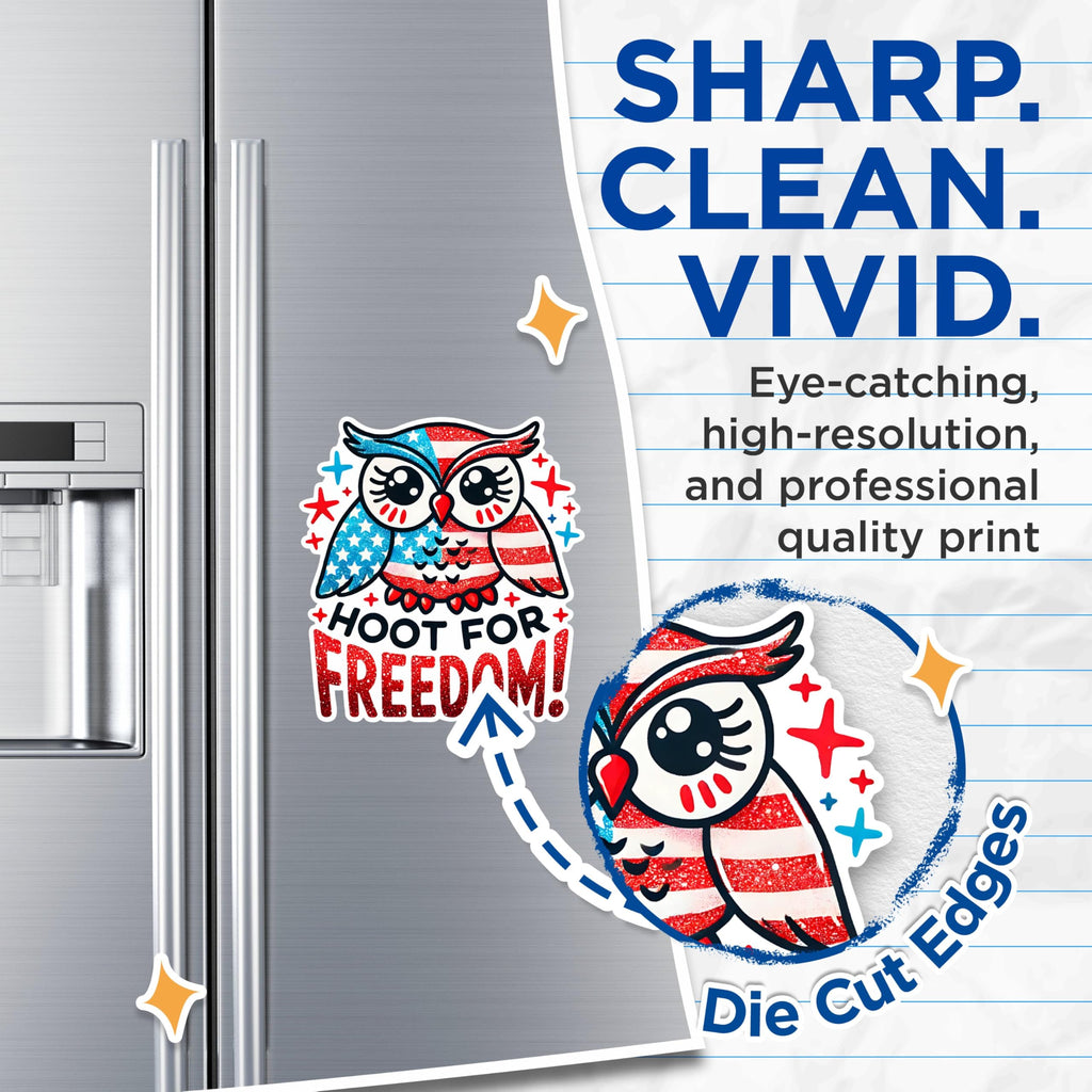 (2 Pack) Hoot for Freedom Magnets - Patriotic Owl Magnets - Red White Blue Magnets - Independence Day Owl Decorative Magnets- 5" On Longest Side - for Fridges, Toolboxes, Cars - Made in USA - MAG2712