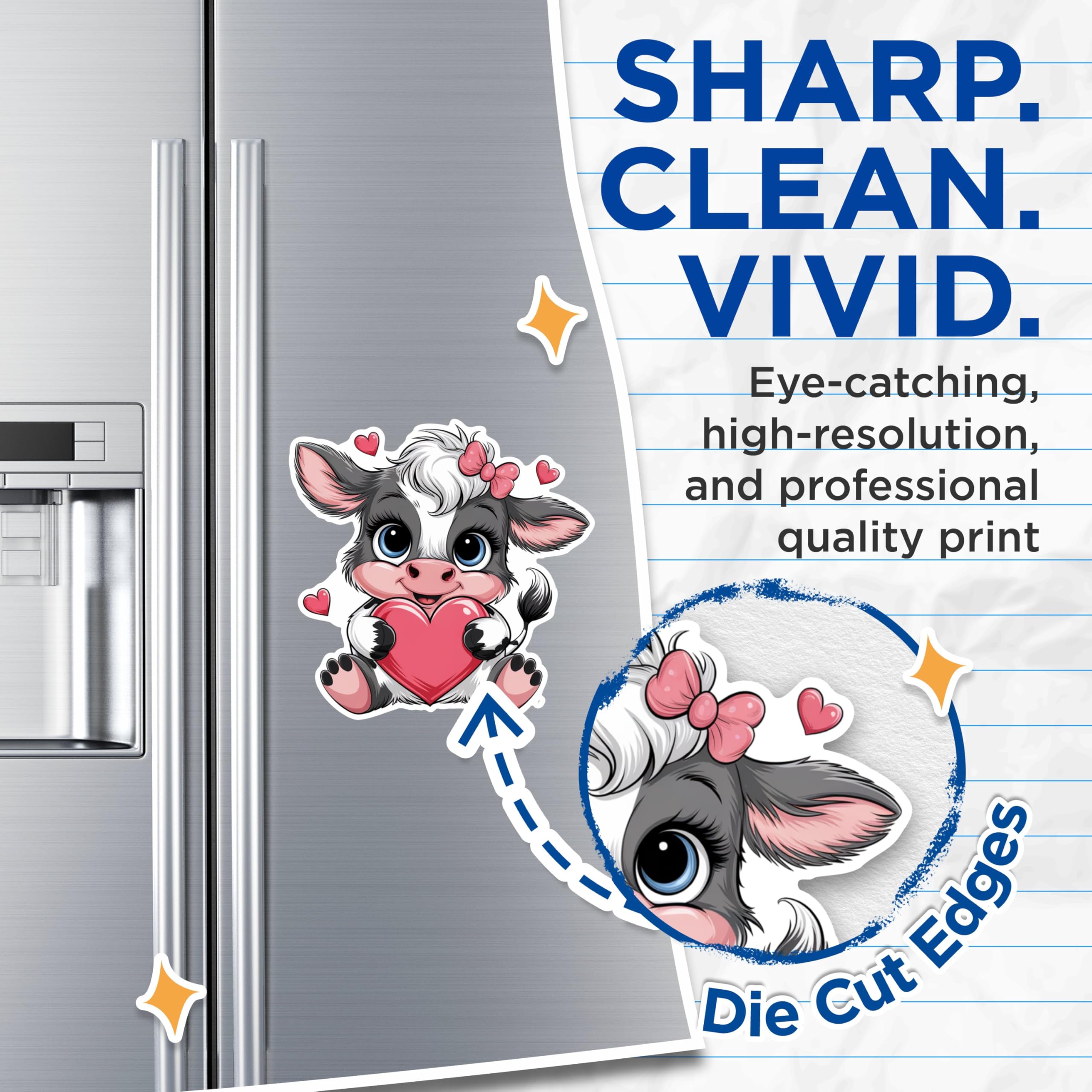 (2 Pack) Cute Cow Magnets - Love Heart Cow Magnets - Kawaii Animal Magnets- 5" On Longest Side - for Fridges, Toolboxes, Cars - Made in USA - MAG2881