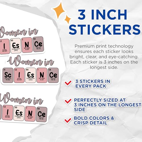 (3 Pack) Women in Science Decals - Periodic Table Decal - STEM Decals - 3 Inches On Longest Side - Easy Peel & Apply - Made in USA - 3MCS6790