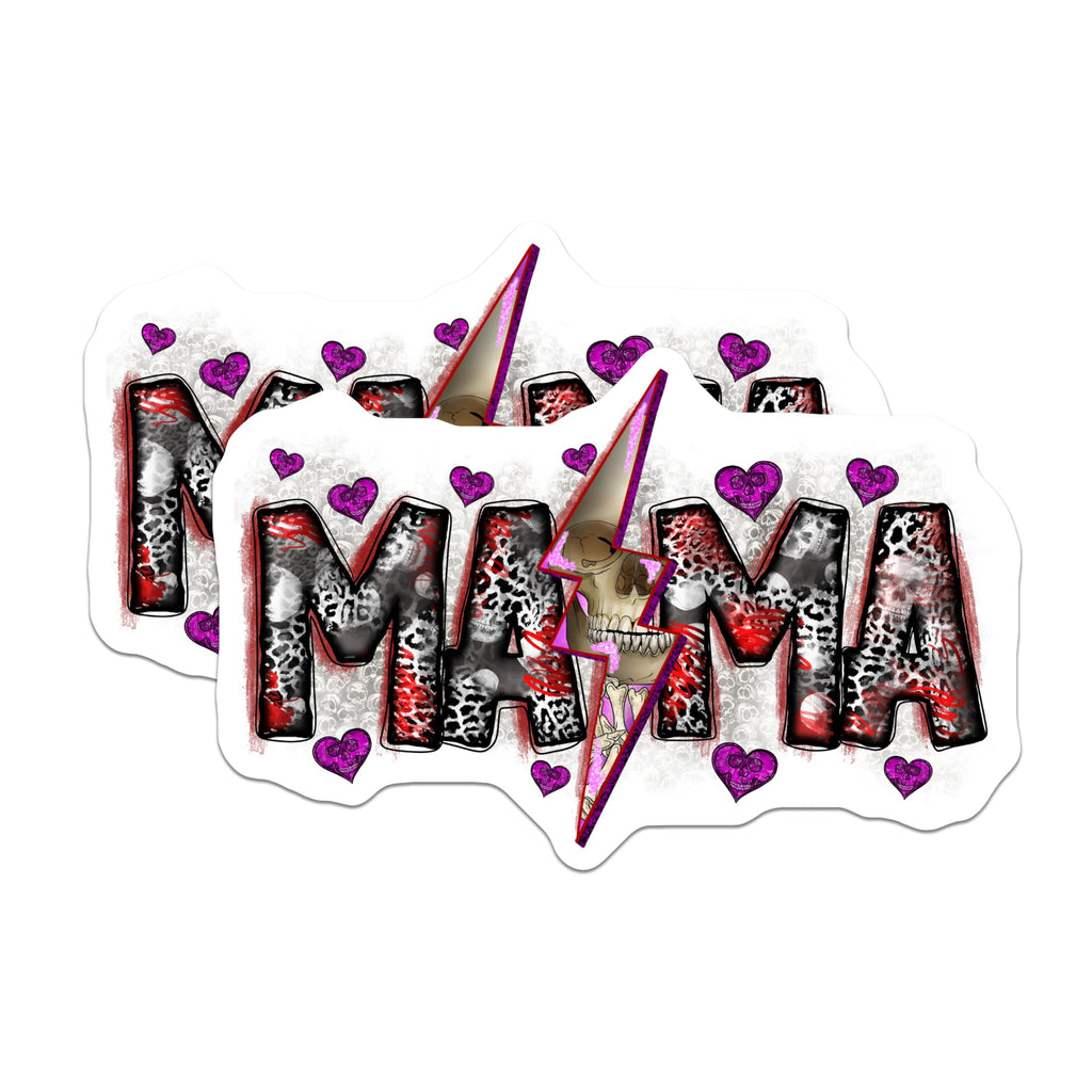 (2 Pack) Mama Skull Magnets - Edgy Leopard Print Decor - Rocker Mother Refrigerator Accessory - 5 Inches On Longest Side - Thick Durable Magnet - Made in USA - MAG30956
