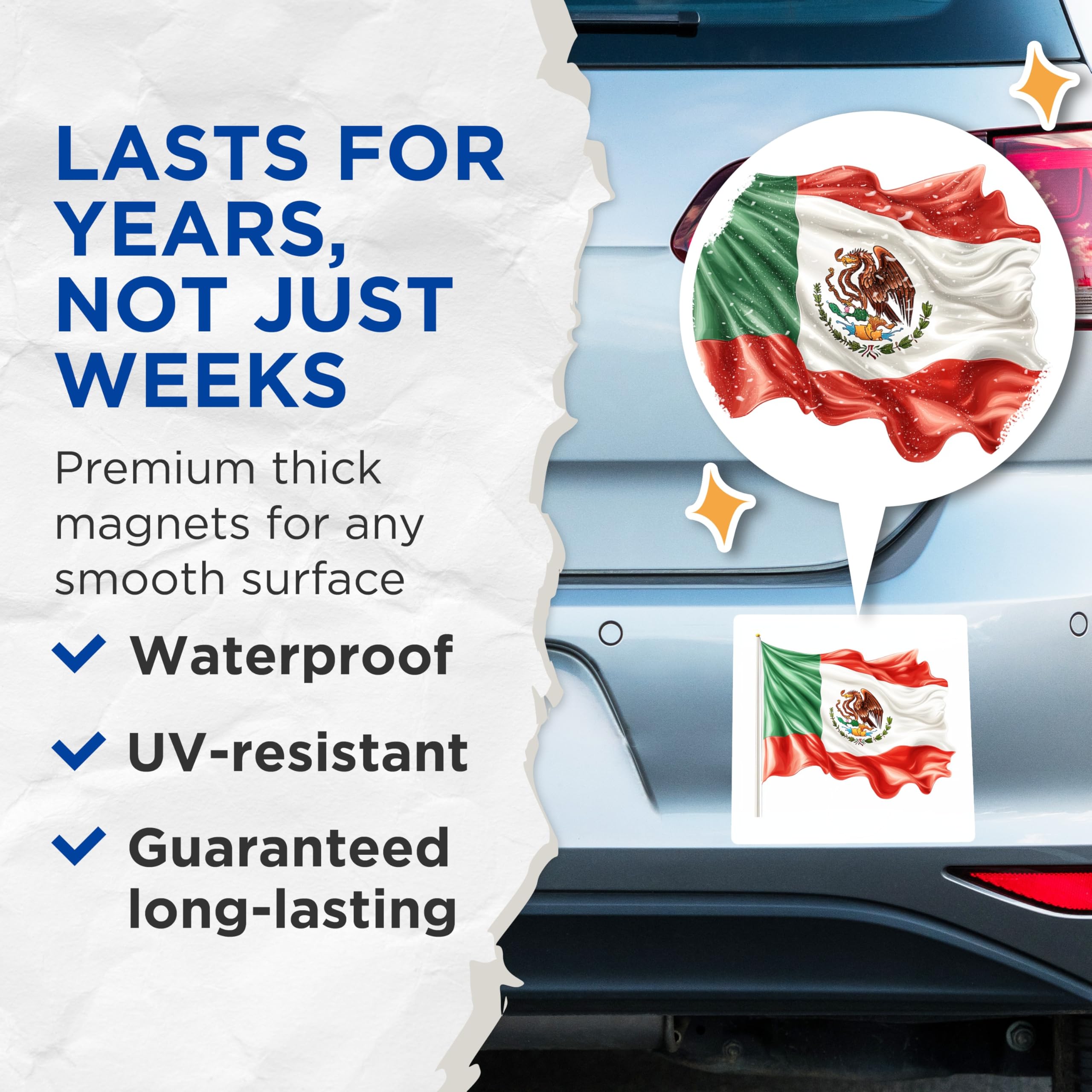 (2 Pack) Mexican Flag Magnets - National Emblem Decoration - Viva Mexico Patriotic Decor Souvenir - 5 Inches On Longest Side - Thick Durable Magnet - Made in USA - MAG26846