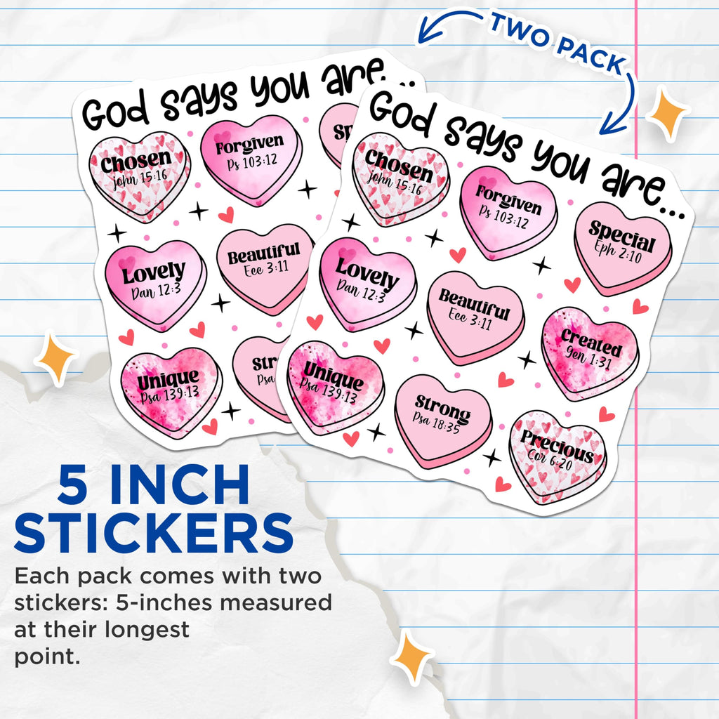 (2 Pack) God Says You are Stickers - Inspirational Quotes Stickers - Religious Affirmation Stickers - 5" On Longest Side - Sticks to Any Smooth Flat Surface - Made in USA - BMCS3398