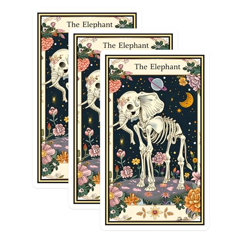 (3 Pack) Elephant Skeleton Decals - Floral Bone Art - Celestial Elephant Decal - 3 Inches On Longest Side - Easy Peel & Apply - Made in USA - 3MCS2470