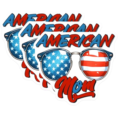 (3 Pack) American Mom Decals - USA Flag Sunglasses - Patriotic Decal - 3 Inches On Longest Side - Easy Peel & Apply - Made in USA - 3MCS6213