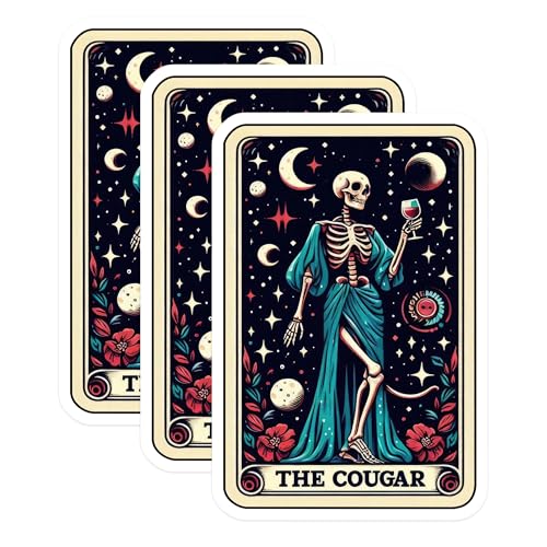 (3 Pack) Tarot Card Decals - Skeleton Tarot - The Cougar Card - 3 Inches On Longest Side - Easy Peel & Apply - Made in USA - 3MCS4139