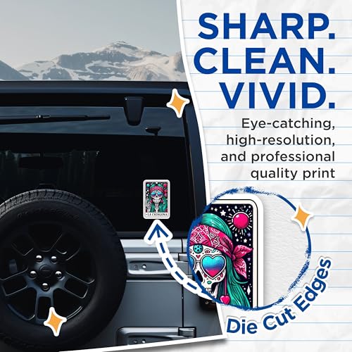 (2 Pack) La Chingona Skull Stickers - Day of The Dead Stickers - Colorful Skull Art Stickers - 5" On Longest Side - Sticks to Smooth Flat Surfaces - Made in USA - BMCS5132