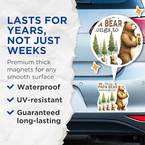 (2 Pack) Papa Bear Magnets - Bear Family - Cute Woodland - Nature Theme - Animal - 5" On Longest Side - for Cars, Refrigerators, Toolboxes, Lockers - Made in USA BMCS3242